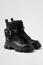 Prada Monolith Leather Combat Boots with Removable Pouch – Black