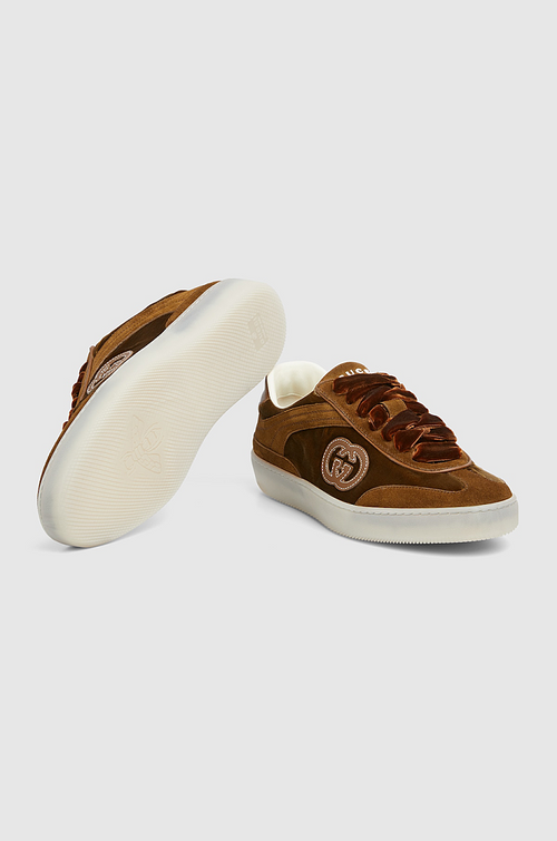 Gucci Velour GG Retro Low-Top Sneakers in Chestnut Brown