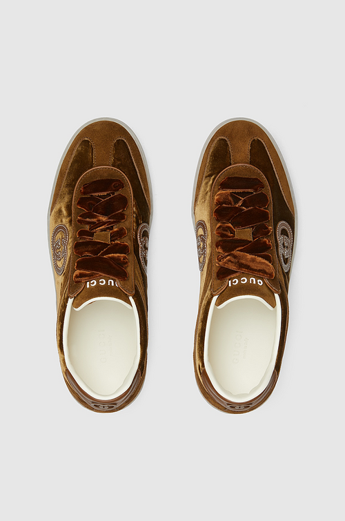 Gucci Velour GG Retro Low-Top Sneakers in Chestnut Brown