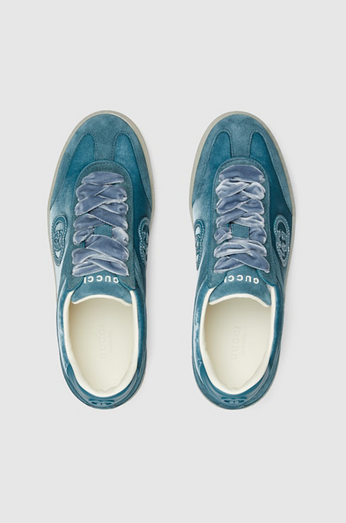 Gucci Velour GG Retro Low-Top Sneakers in Teal Blue