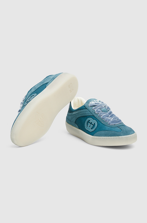 Gucci Velour GG Retro Low-Top Sneakers in Teal Blue