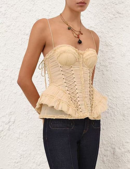 Zimmermann Écru Héritage Lace-Up Corset Top