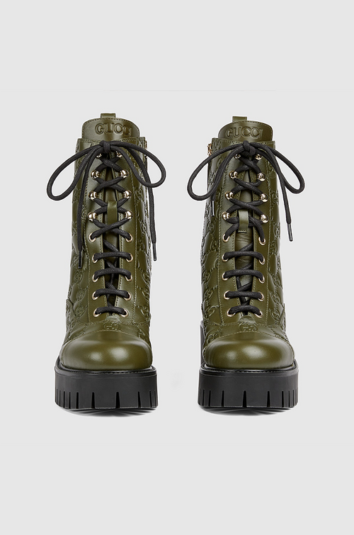 Gucci GG Embossed Combat Boots – Olive Green