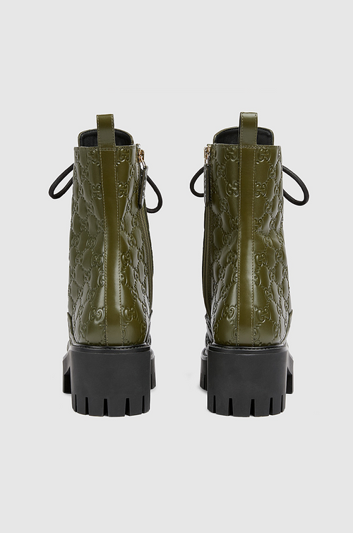 Gucci GG Embossed Combat Boots – Olive Green