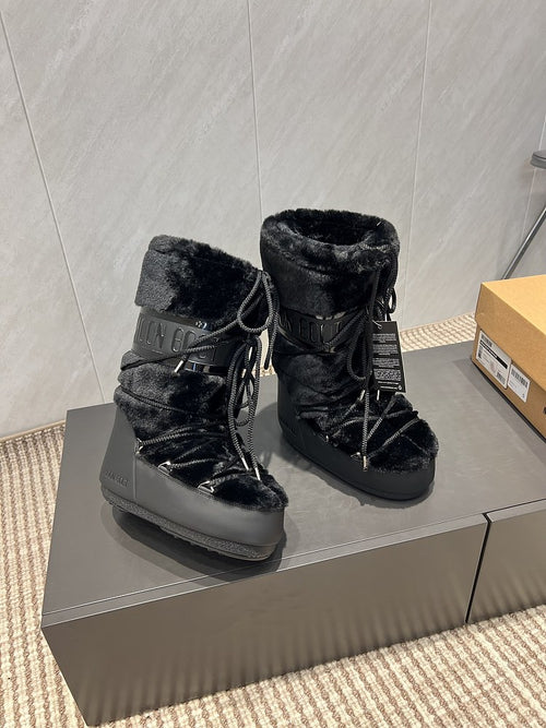Moon Boot® Iconic Faux Fur Tall Snow Boots – Black Luxe Edition