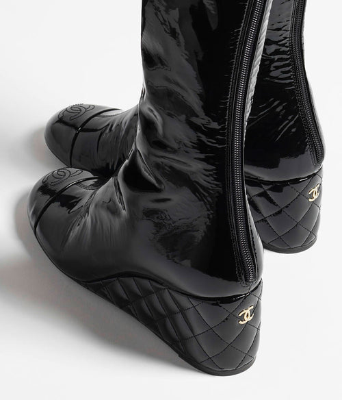 Chanel Noire Éternelle Patent Quilted Wedge Boots