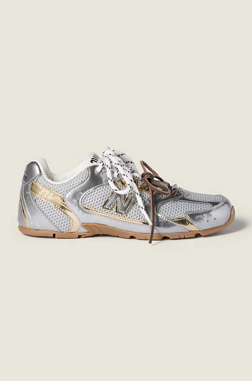 Miu Miu x New Balance Metallic Mesh Sneakers – Silver & Gold Edition (EU 36–44)