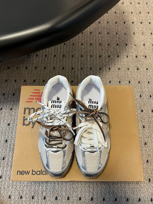 Miu Miu x New Balance Metallic Mesh Sneakers – Silver & Gold Edition (EU 36–44)