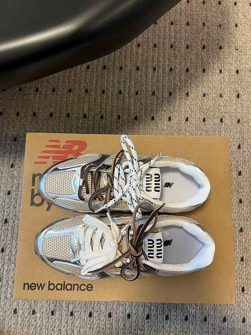 Miu Miu x New Balance Metallic Mesh Sneakers – Silver & Gold Edition (EU 36–44)