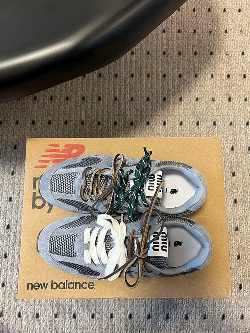 Miu Miu x New Balance Grey Suede Mesh Sneakers – Dual Lace Edition (EU 36–44)