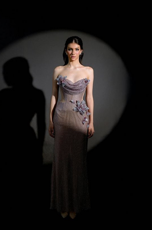 “Fioritura Notturna” Crystal Bloom Illusion Gown with Sculpted Cut-Out Detail (S–L)