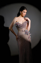 “Fioritura Notturna” Crystal Bloom Illusion Gown with Sculpted Cut-Out Detail (S–L)