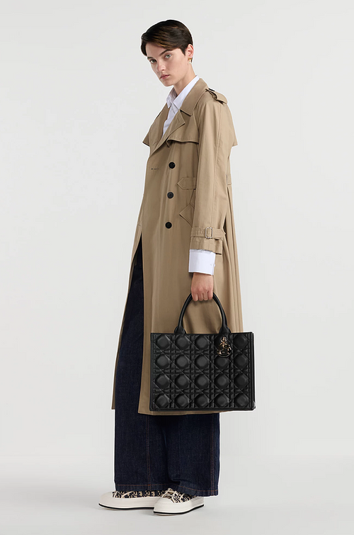 "Dior Toujours Medium Tote” Black Cannage Quilted Leather with Gold-Tone Charms on