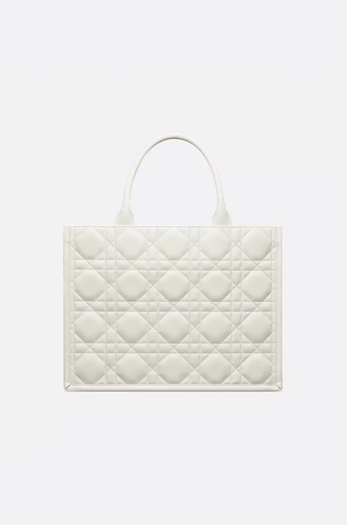 Maison Dior “Cannage Élégance” Large White Quilted Leather Tote with Gold Charms