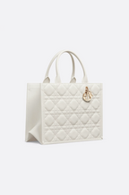 Maison Dior “Cannage Élégance” Large White Quilted Leather Tote with Gold Charms