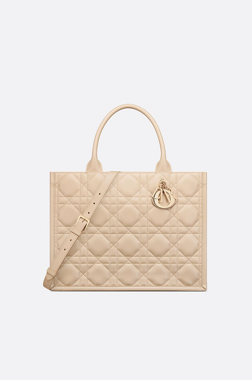 Dior Medium Cannage Nuance Leather Book Tote with Gold Charm (Beige)