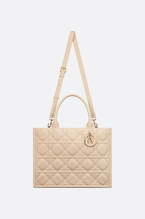 Dior Medium Cannage Nuance Leather Book Tote with Gold Charm (Beige)