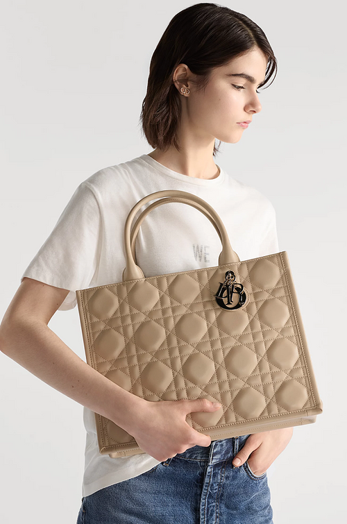 Dior Medium Cannage Nuance Leather Book Tote with Gold Charm (Beige)