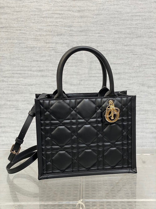 Dior Caro Small Book Tote in Cannage Quilted Lambskin (Black or White)