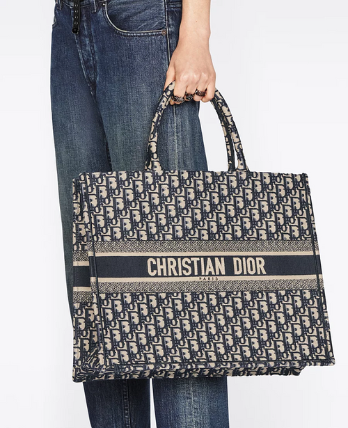 Dior Oblique Embroidered Large Book Tote – Navy Blue