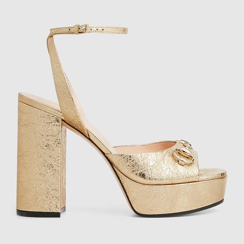Gucci Horsebit Metallic Gold Platform Sandals
