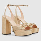 Gucci Horsebit Metallic Gold Platform Sandals