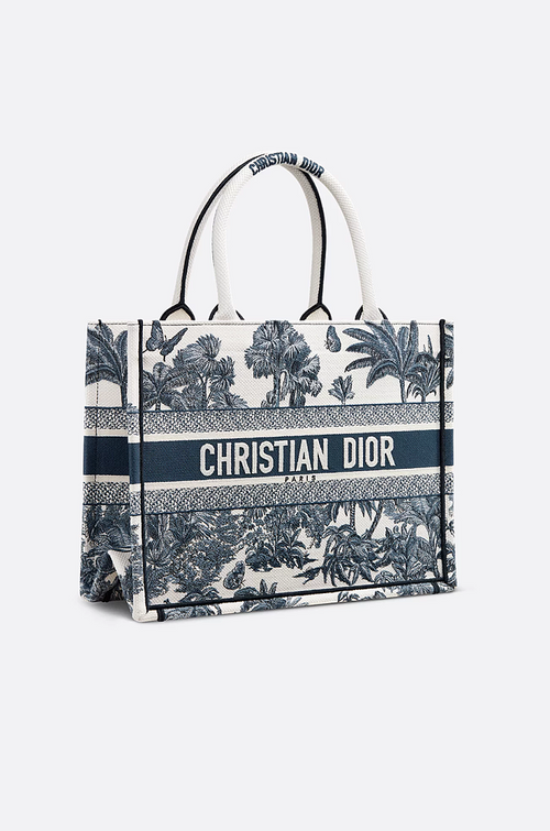 Christian Dior Book Tote – Medium Toile de Jouy Embroidery (Blue)
