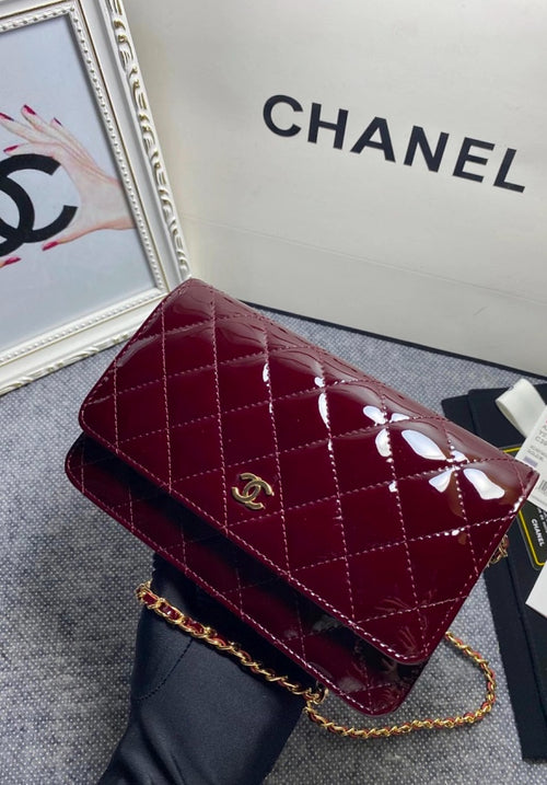Chanel Patent Quilted Wallet  Chained Bag