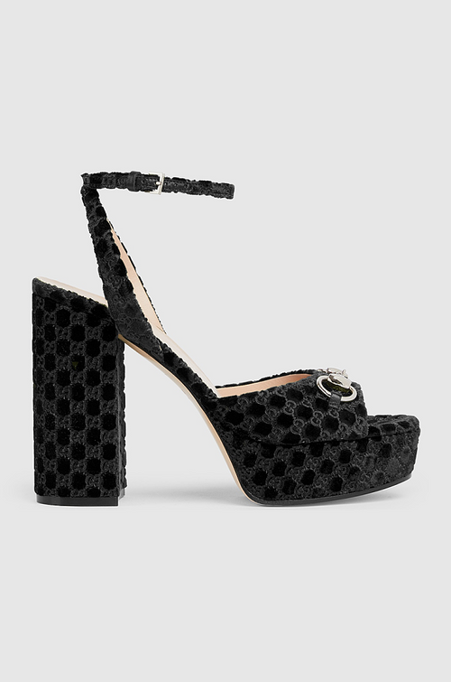Gucci GG Velvet Horsebit Platform Sandals – Black