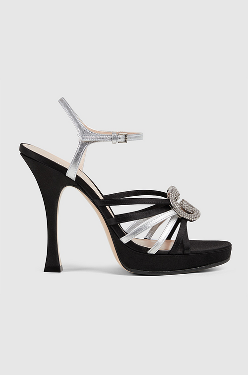 Gucci Crystal Double G Platform Sandals – Black & Silver