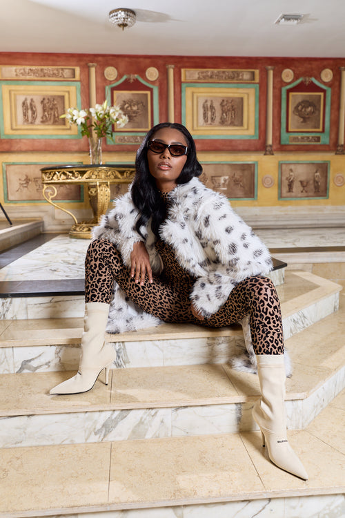 “Frost Étoile” Snow Leopard Faux Fur Maxi Coat