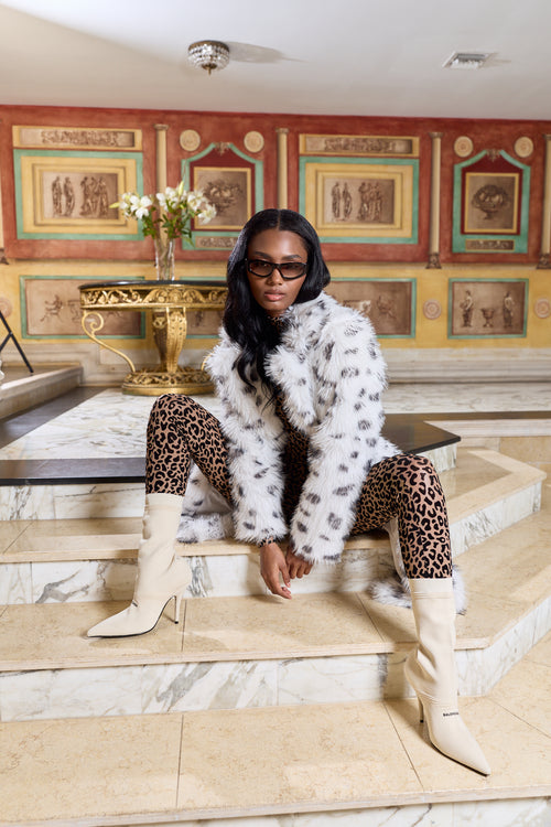 “Frost Étoile” Snow Leopard Faux Fur Maxi Coat