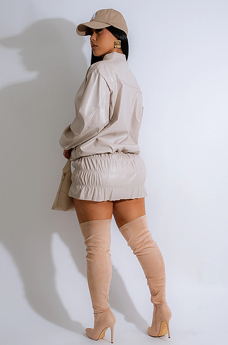 ‘Sage’ Leather Skirt Set in Nude