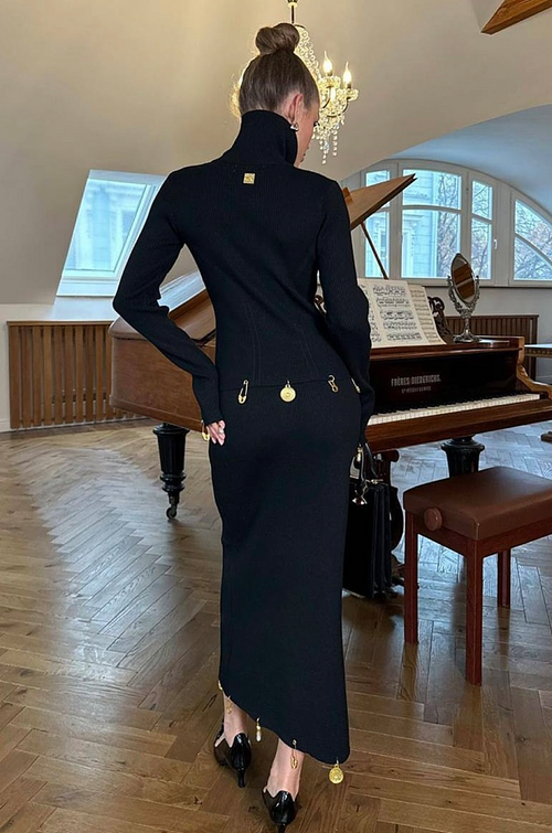 Schiaparelli Surrealist Charm Zip-Neck Knit Midi Dress