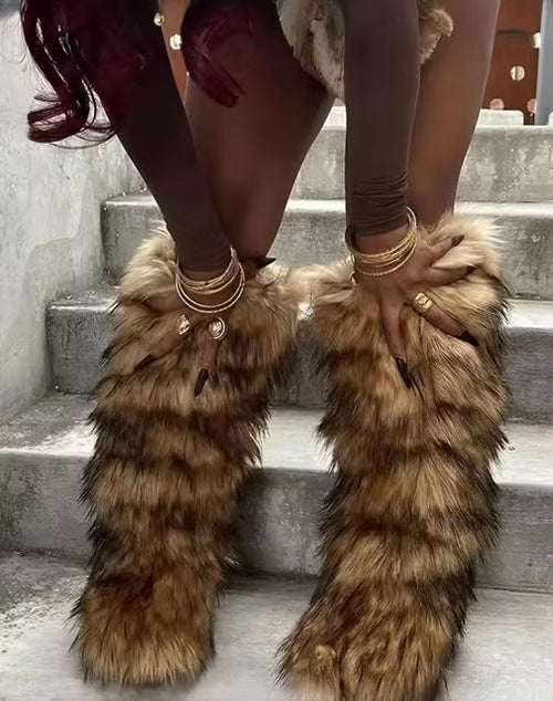 “Velvet Aura” Knee High Fur Boots