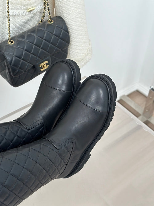 ‘Calfskin Quilted Knee High Boots