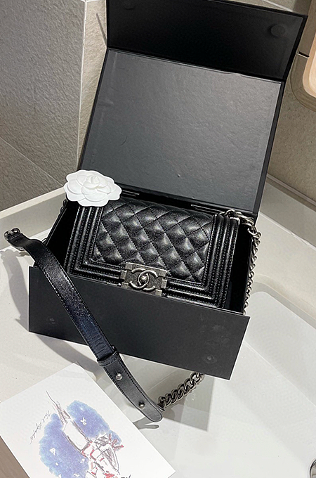 Chanel Boy Flap Quilted Caviar Bag