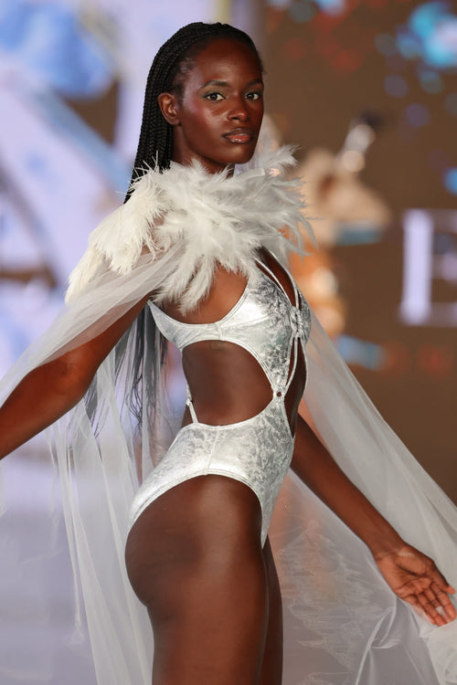 EXO SIREN™ “LUMINA CELESTE” Velvet Couture Monokini & Feather Cape