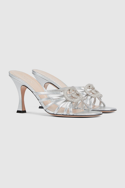 Gucci Crystal GG Patent Mule Heels – Argent Luxe (Silver)