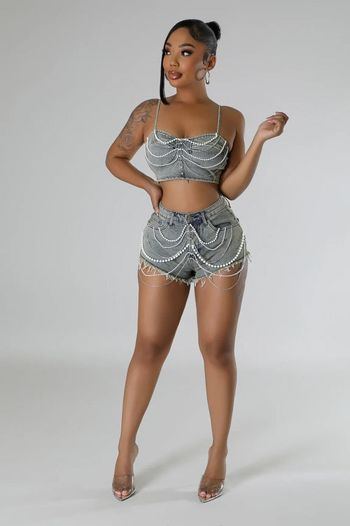 ‘Bejeweled’ Denim Short Set