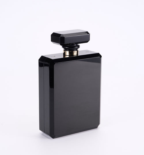 CHANEL Black & Gold Acrylic Perfume Bottle Bag with Pearled Detailing