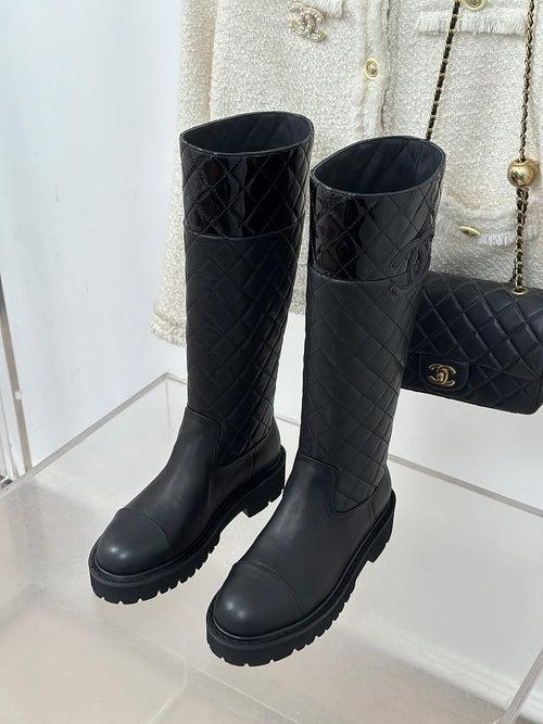 ‘Calfskin Quilted Knee High Boots