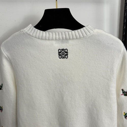 Loewe Embroidered Motif Crewneck Knit Sweater – Ivory