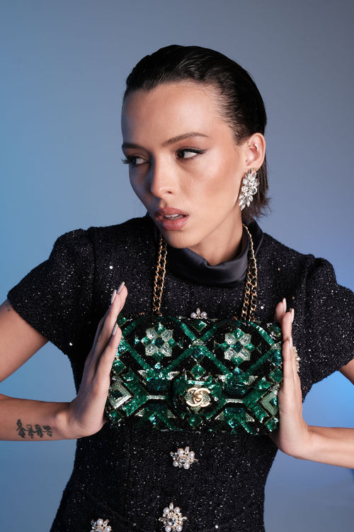 Chanel Emerald Sequin Classic Flap Bag