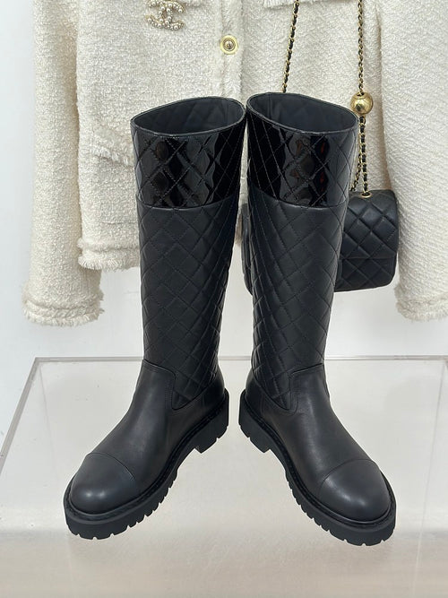 ‘Calfskin Quilted Knee High Boots