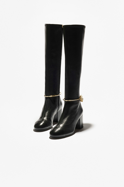 Chanel CC Ankle-Chain Knee-High Leather Boots
