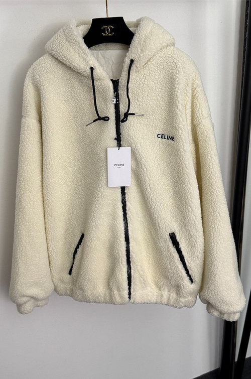 CELINE Contrast-Trim Teddy Sherpa Hoodie