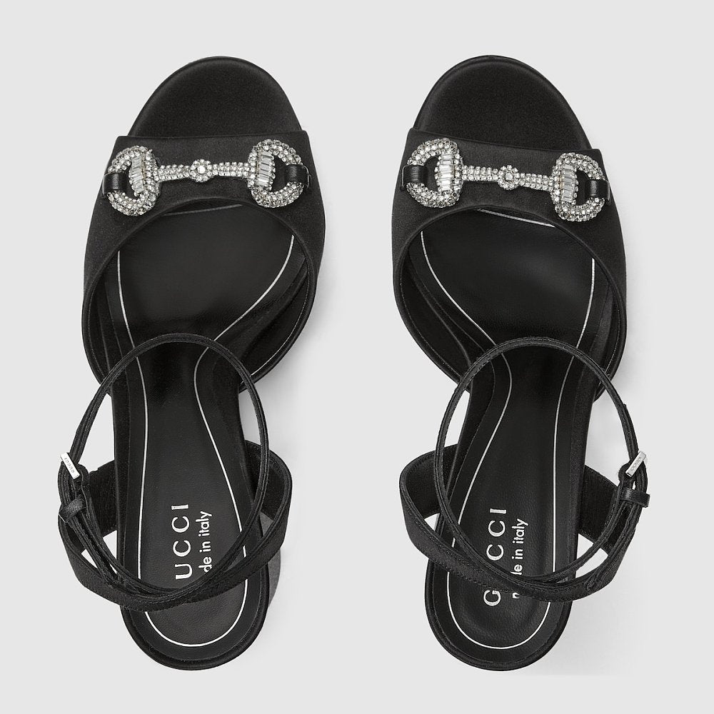 Gucci Crystal Horsebit Platform Sandals – Black – LUXE LIVING FASHIONS
