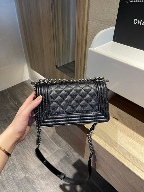 Chanel Boy Flap Quilted Caviar Bag