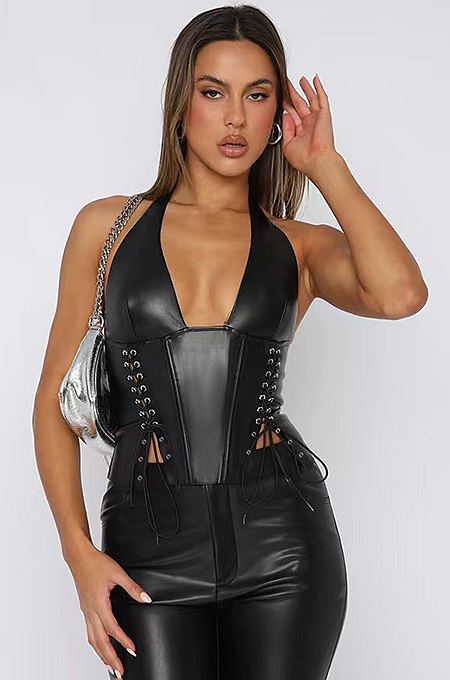 ‘Tycoon’ Leather Lace Up Top